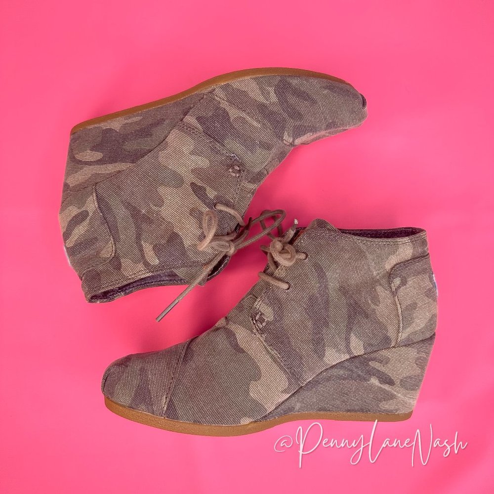 Toms Washed Camo Canvas Desert Wedge Ankle Bootie Size 8.5 - Picture 7 of 10
